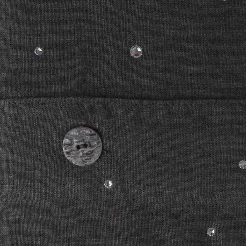 Svart linne påslakan med kristaller för lyx dubbelsäng - Damante Viadurini