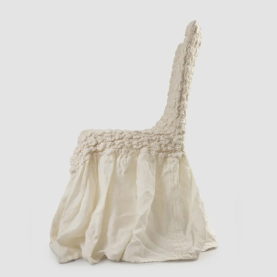 Elegant stolsöverdrag med ryggstöd för vardagsrum i broderat linne - Panteo Viadurini