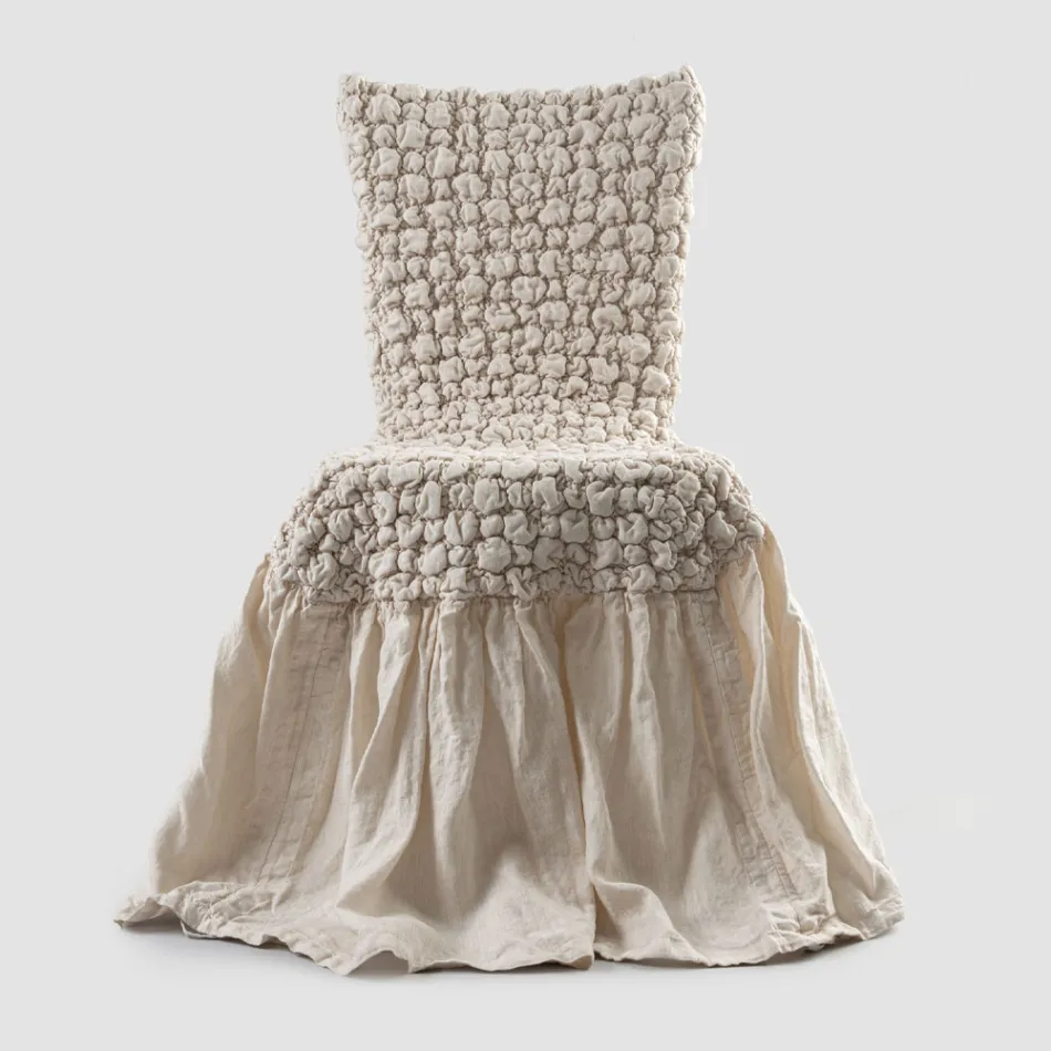 Elegant stolsöverdrag med ryggstöd för vardagsrum i broderat linne - Panteo Viadurini