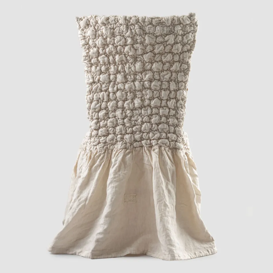 Elegant stolsöverdrag med ryggstöd för vardagsrum i broderat linne - Panteo Viadurini