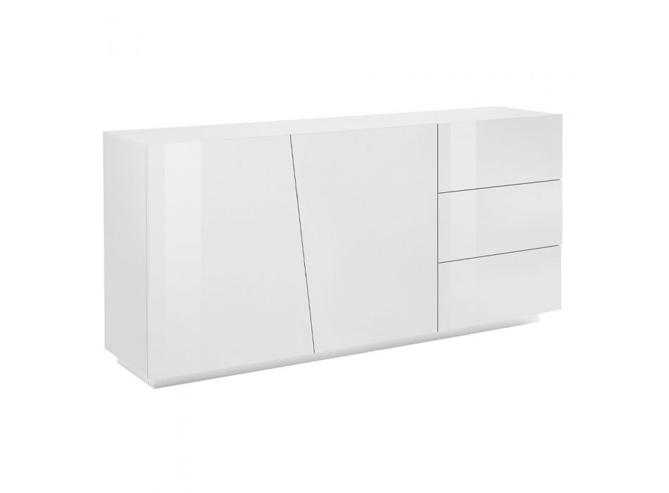 Skänk med 2 luckor och 3 lådor i glansigt vitt trä eller skiffer - Joris Viadurini