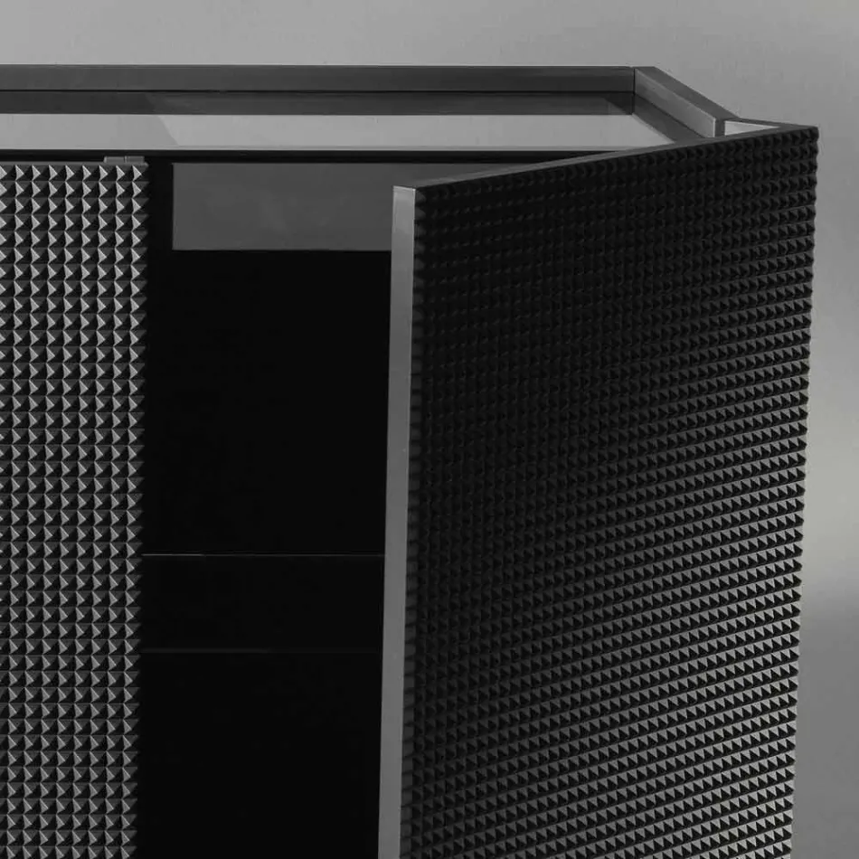 Skänk med två svarta dörrar med 2 dörrar och utdragbar låda Flora Viadurini