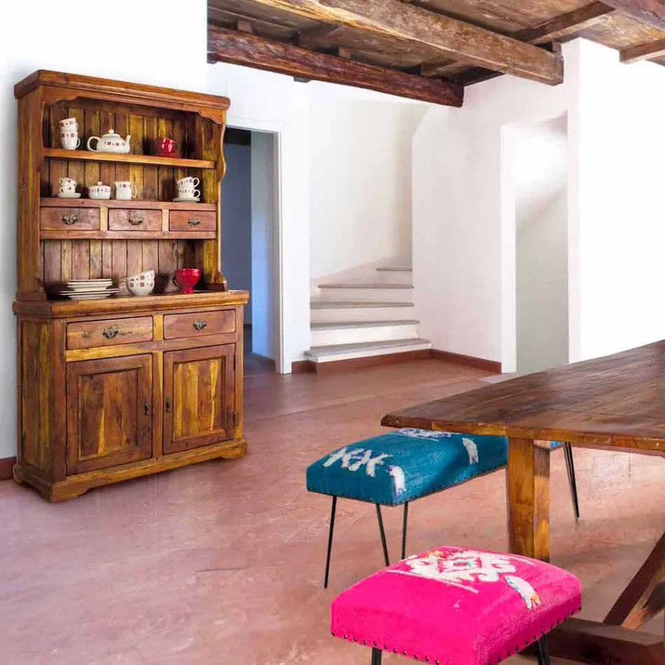 Hög klassisk skänk med massiv akaciaträkonstruktion - Umami Viadurini