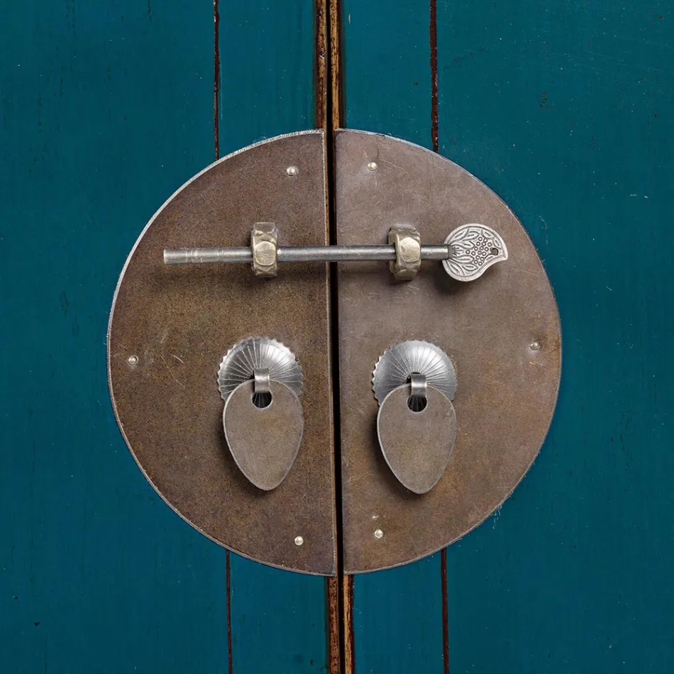 Låg skänk 2 dörrar och 2 lådor i Blue Elm Wood Homemotion - Konan Viadurini