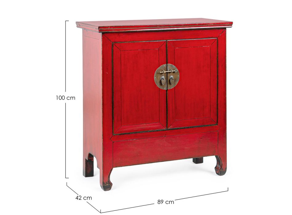 Vintage låg skänk med 2 dörrar i Red Elm Wood Homemotion - Konan Viadurini