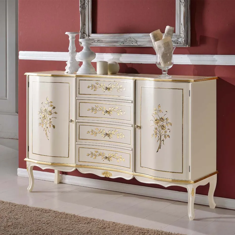 Klassisk 2 dörrar och 4 lådor träskänk tillverkad i Italien - Windsor Viadurini