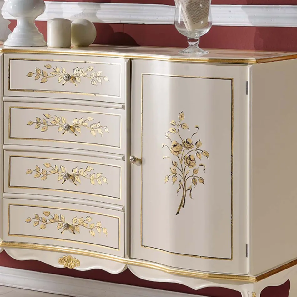 Klassisk 2 dörrar och 4 lådor träskänk tillverkad i Italien - Windsor Viadurini