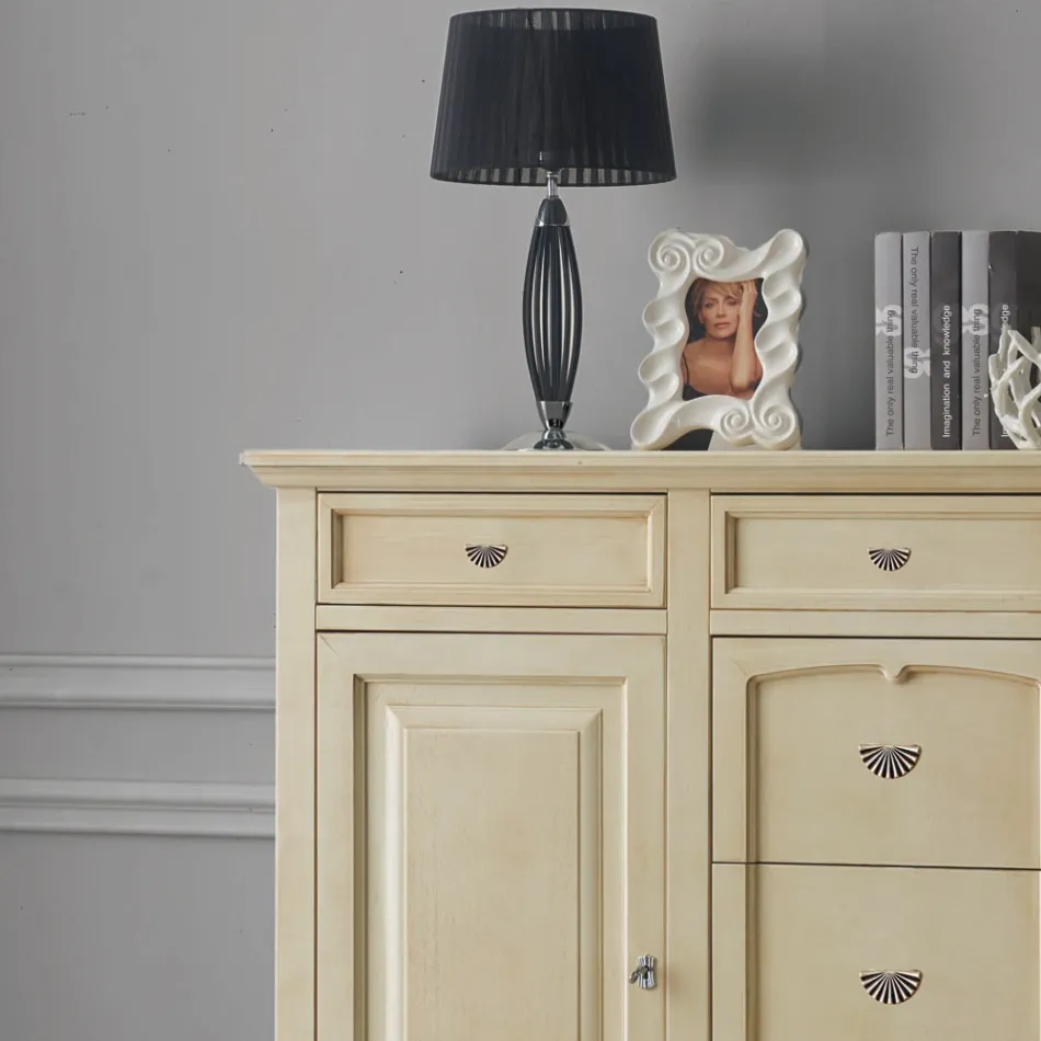 Klassisk skänk i Tanganica-trä med 6 lådor och 2 dörrar Tillverkad i Italien - Bragi Viadurini