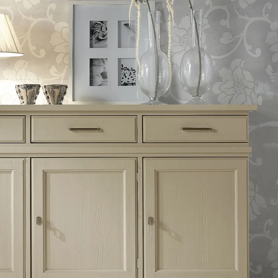 Skänk med 3 dörrar och 3 lådor i patinerad elfenben Tillverkad i Italien - Gleti Viadurini