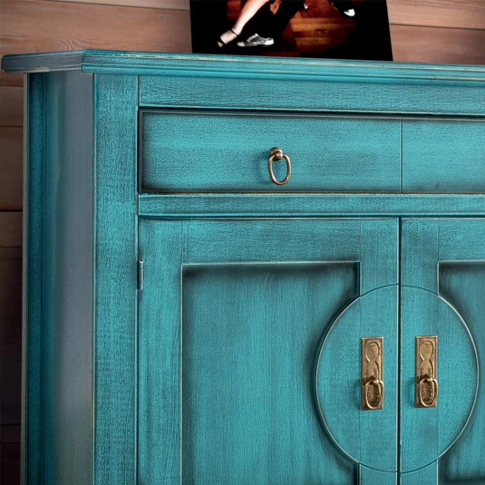 Skänk med 3 dörrar och 3 lådor i olika ytbehandlingar tillverkad i Italien - Ganesha Viadurini