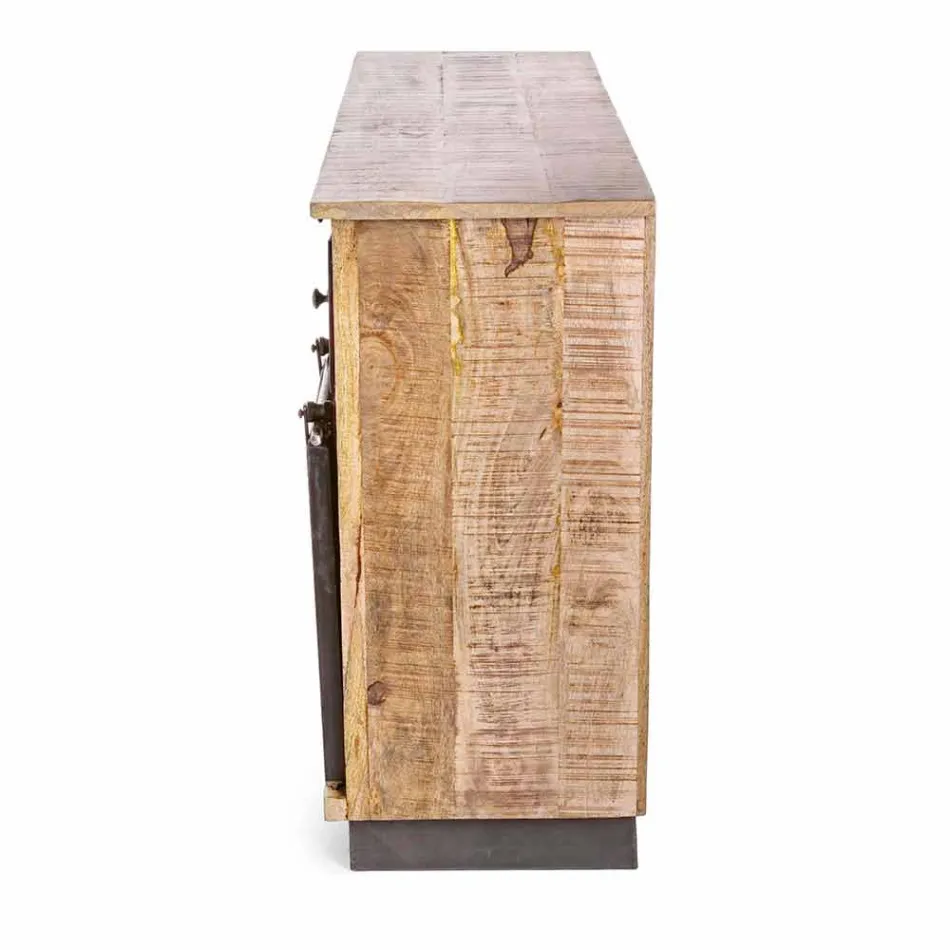 Skänk med struktur i mangoträ och stål i industriell stil - Vidia Viadurini