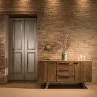 Skänk med 2 dörrar och 3 lådor i återvunnet tropiskt trä - skjut Viadurini