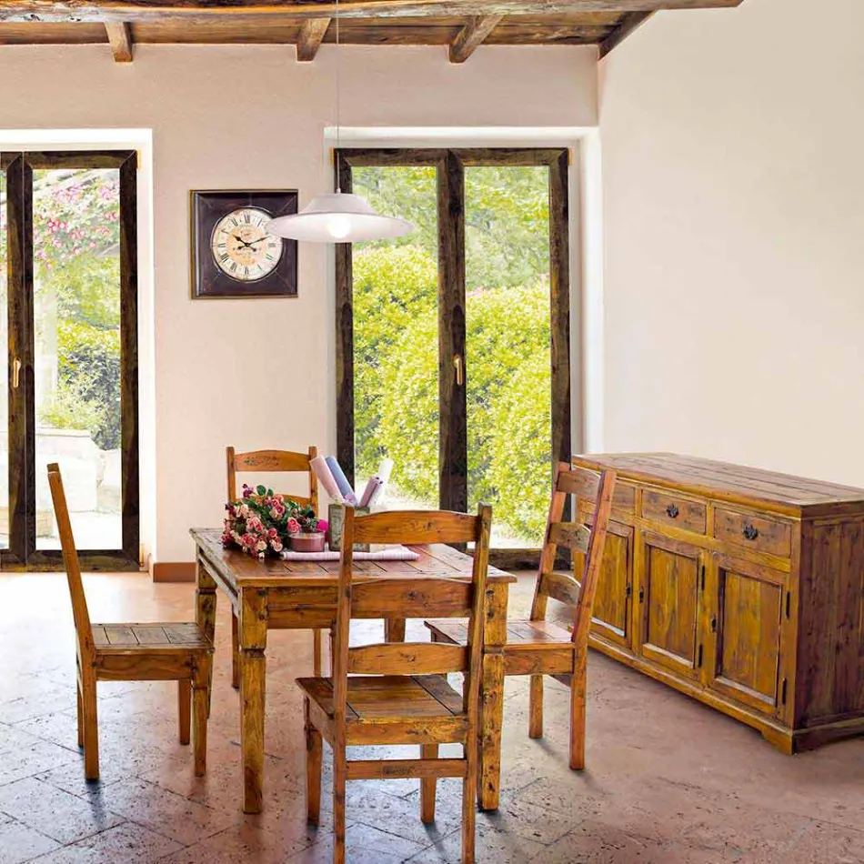 Klassisk design skänk i massivt akaciaträ rustik yta - Malaya Viadurini