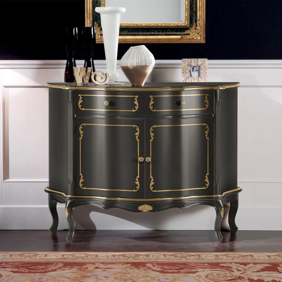 Lyxig skänk med 2 dörrar och 1 trälåda tillverkad i Italien - Leonor Viadurini