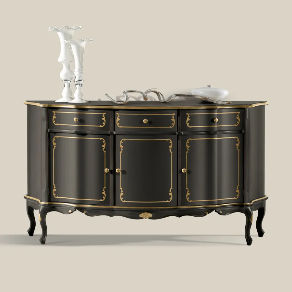 Lyxig skänk med 3 dörrar och 3 trälådor tillverkad i Italien - Leonor Viadurini