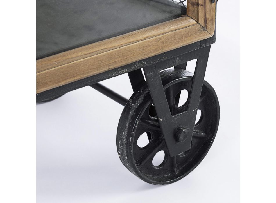 Skänk i stål och furu med hjul Industriell design - län Viadurini