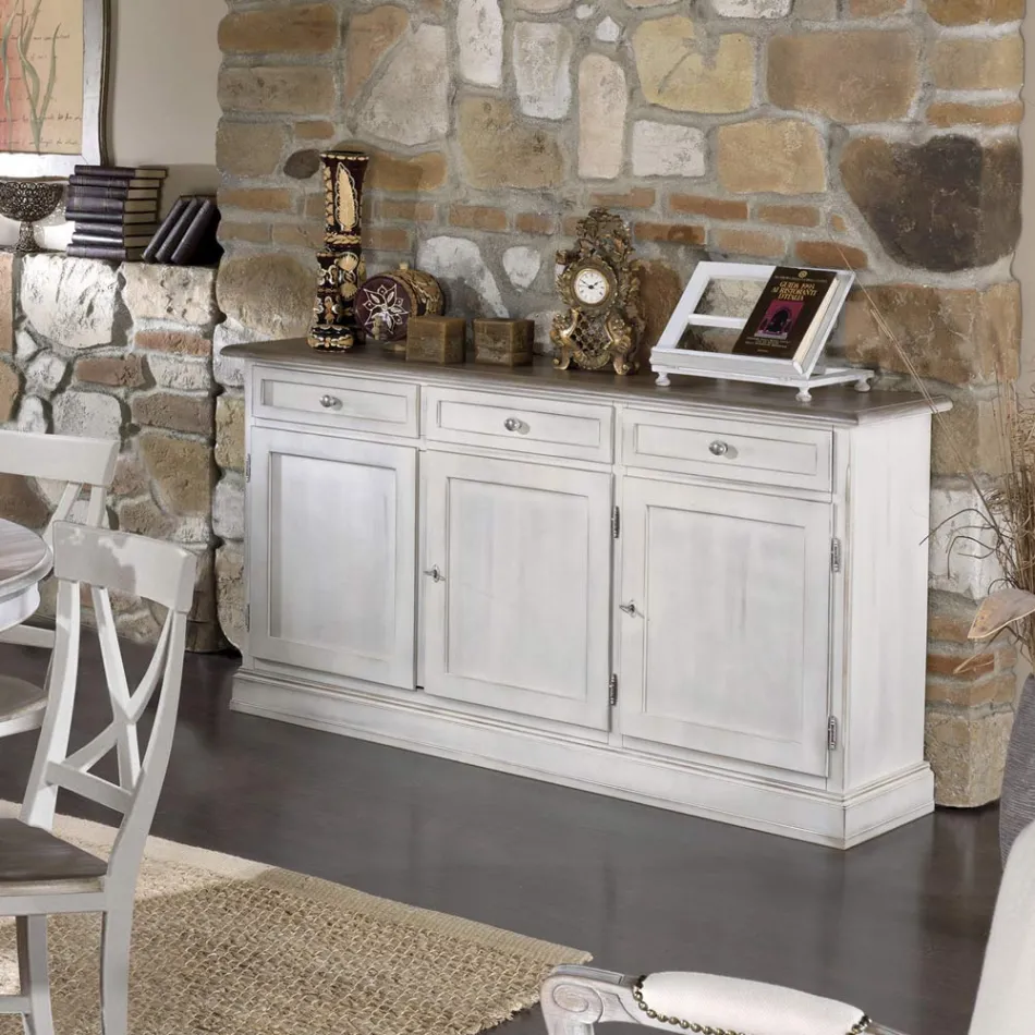 Träskänk med 3 lådor och 3 dörrar Tillverkad i Italien - Uller Viadurini