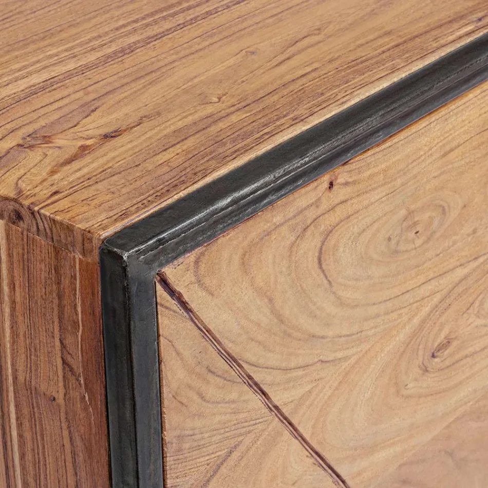 Skänk i akaciaträ och stål 3 eller 4 dörrars Homemotion - Cristoforo Viadurini