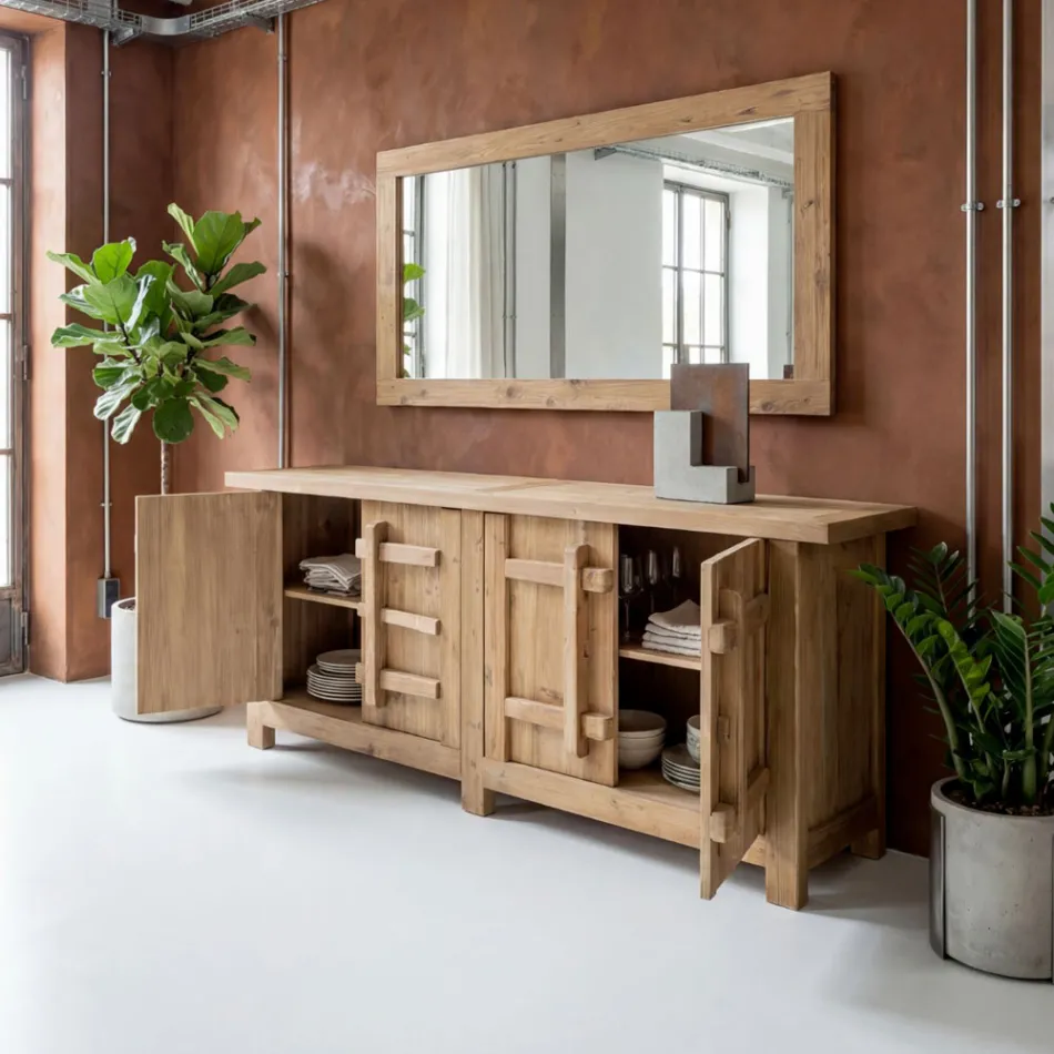 Skänk i naturlig furu med 2 eller 4 dörrar - Aituno Viadurini