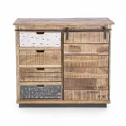 Skänk i trä och stål med dörr och 4 lådor industriell stil - Renza Viadurini