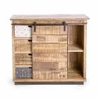 Skänk i trä och stål med dörr och 4 lådor industriell stil - Renza Viadurini