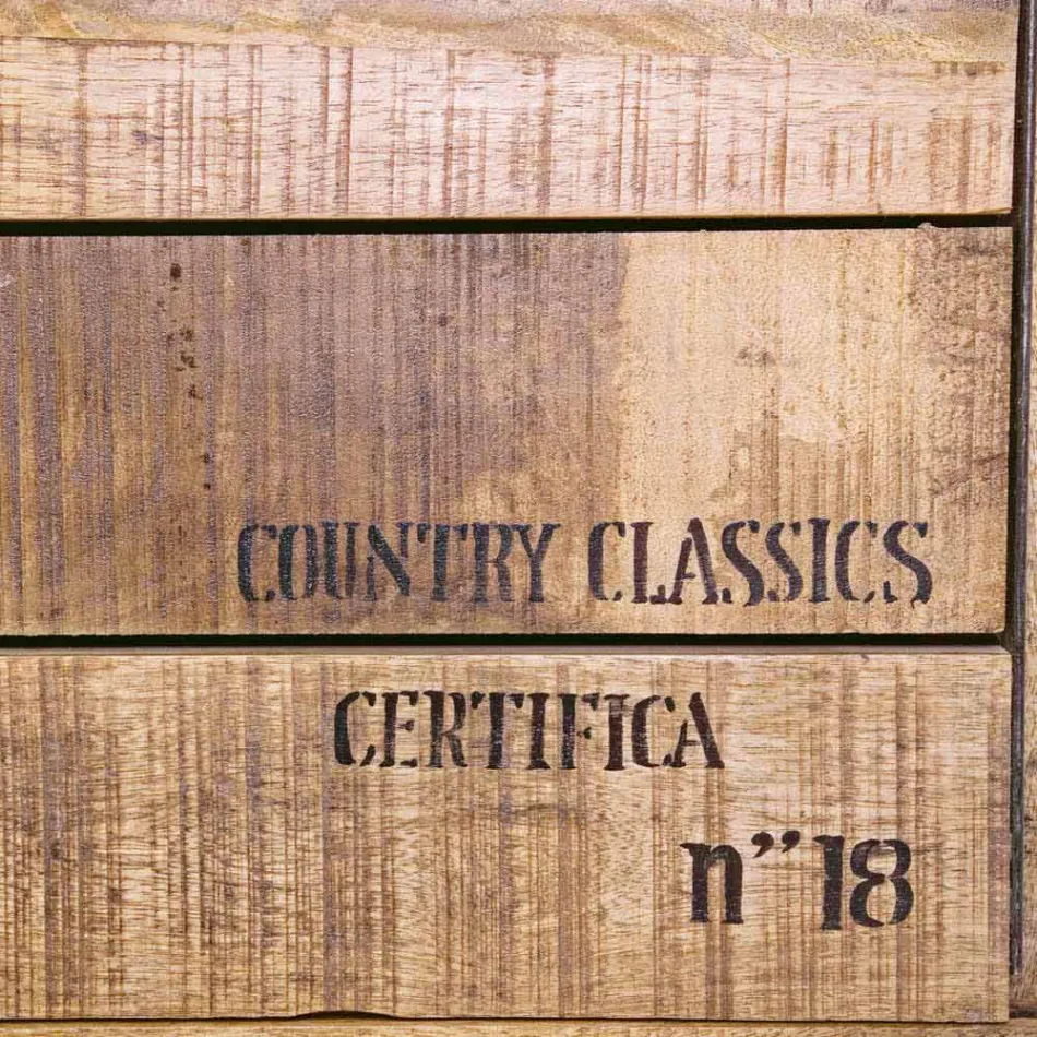 Skänk i trä och stål med dörr och 4 lådor industriell stil - Renza Viadurini