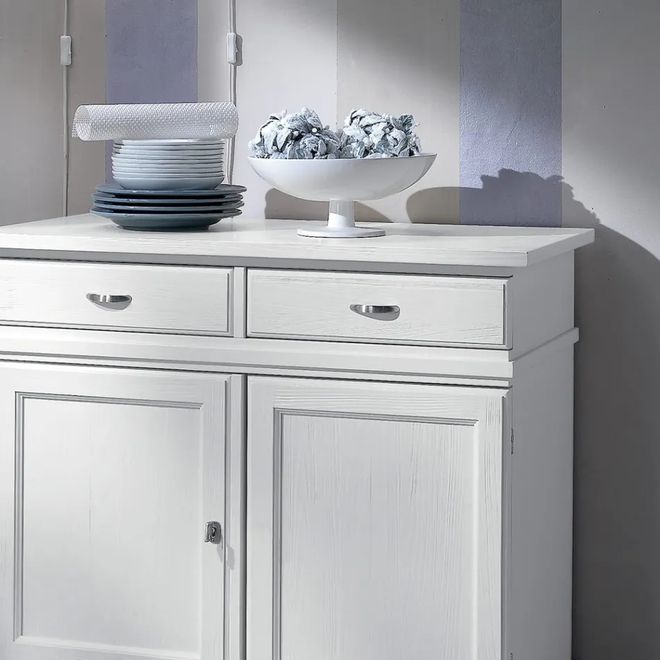 Skänk i Vitlackerat trä med 2 dörrar och 2 lådor Tillverkad i Italien - Sogbo Viadurini