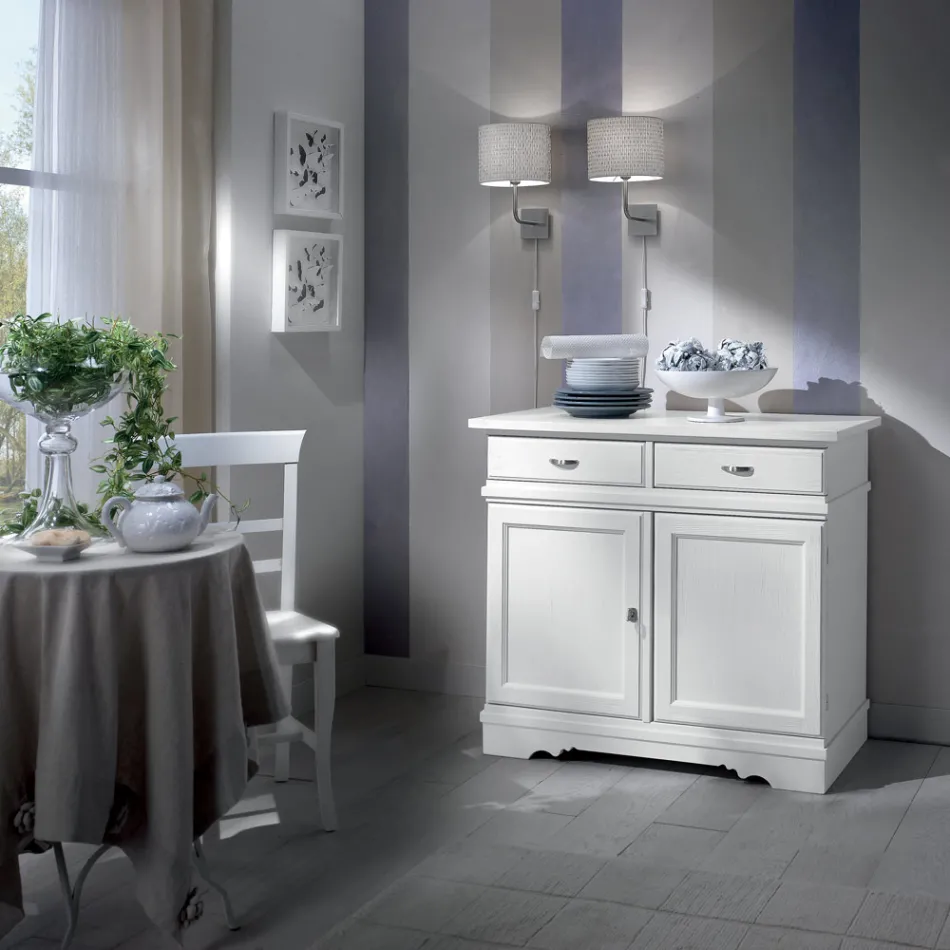 Skänk i Vitlackerat trä med 2 dörrar och 2 lådor Tillverkad i Italien - Sogbo Viadurini