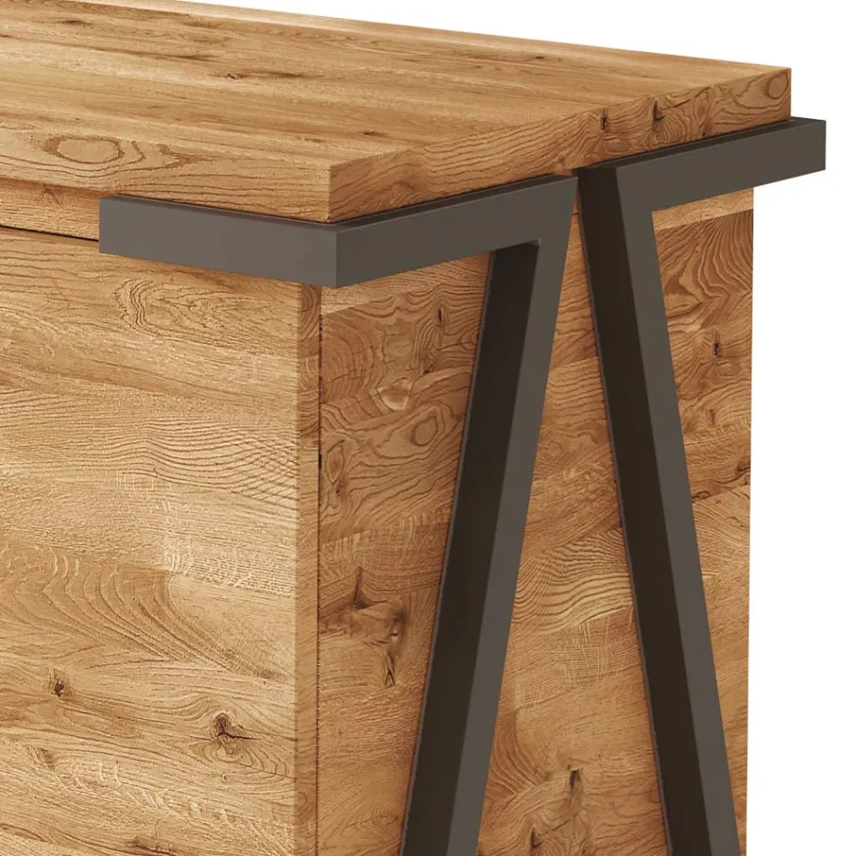 Skänk i ekträ och metall med 2 dörrar och öppet fack Tillverkad i Italien - Jennifer Viadurini