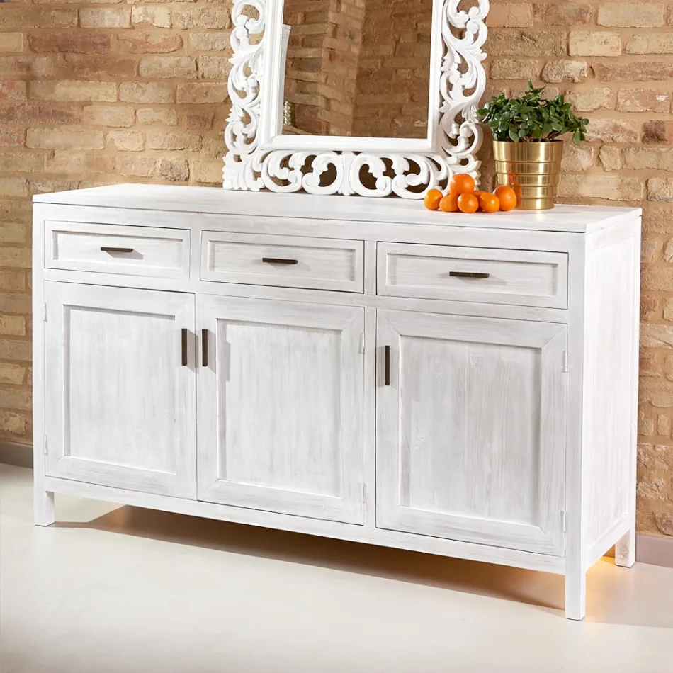 Massiv teakskänk med 3 dörrar och 3 lådor - Sumo Viadurini