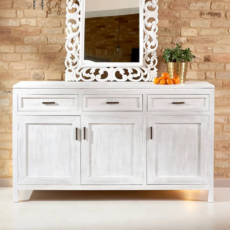 Massiv teakskänk med 3 dörrar och 3 lådor - Sumo Viadurini