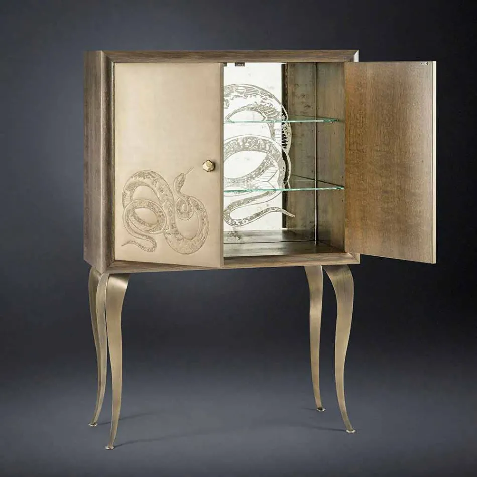 Samtida skänk med 2 massivt trä dörrar och anilinläder Joy Viadurini