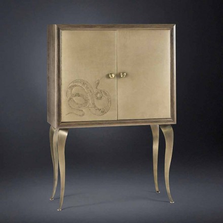 Samtida skänk med 2 massivt trä dörrar och anilinläder Joy Viadurini