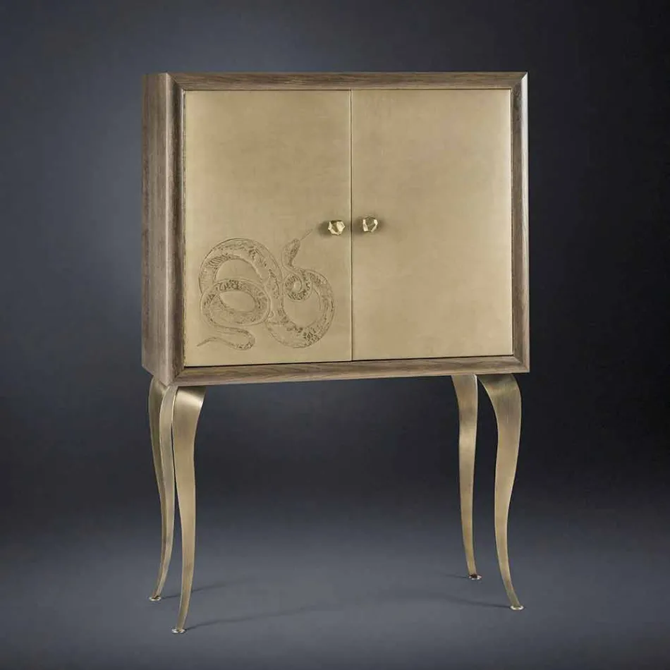 Samtida skänk med 2 massivt trä dörrar och anilinläder Joy Viadurini