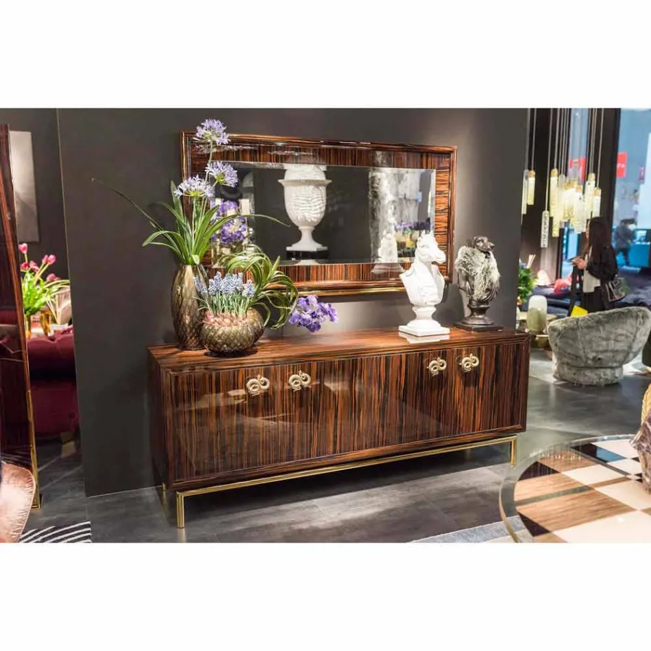 Samtida skänk med 4 dörrar i polerad ebony wood Ada 2 Viadurini