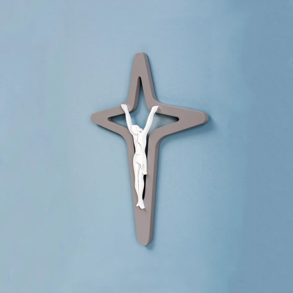Vitt och grått Christo Crucifix Lasergraverat Tillverkat i Italien - Teresa Viadurini