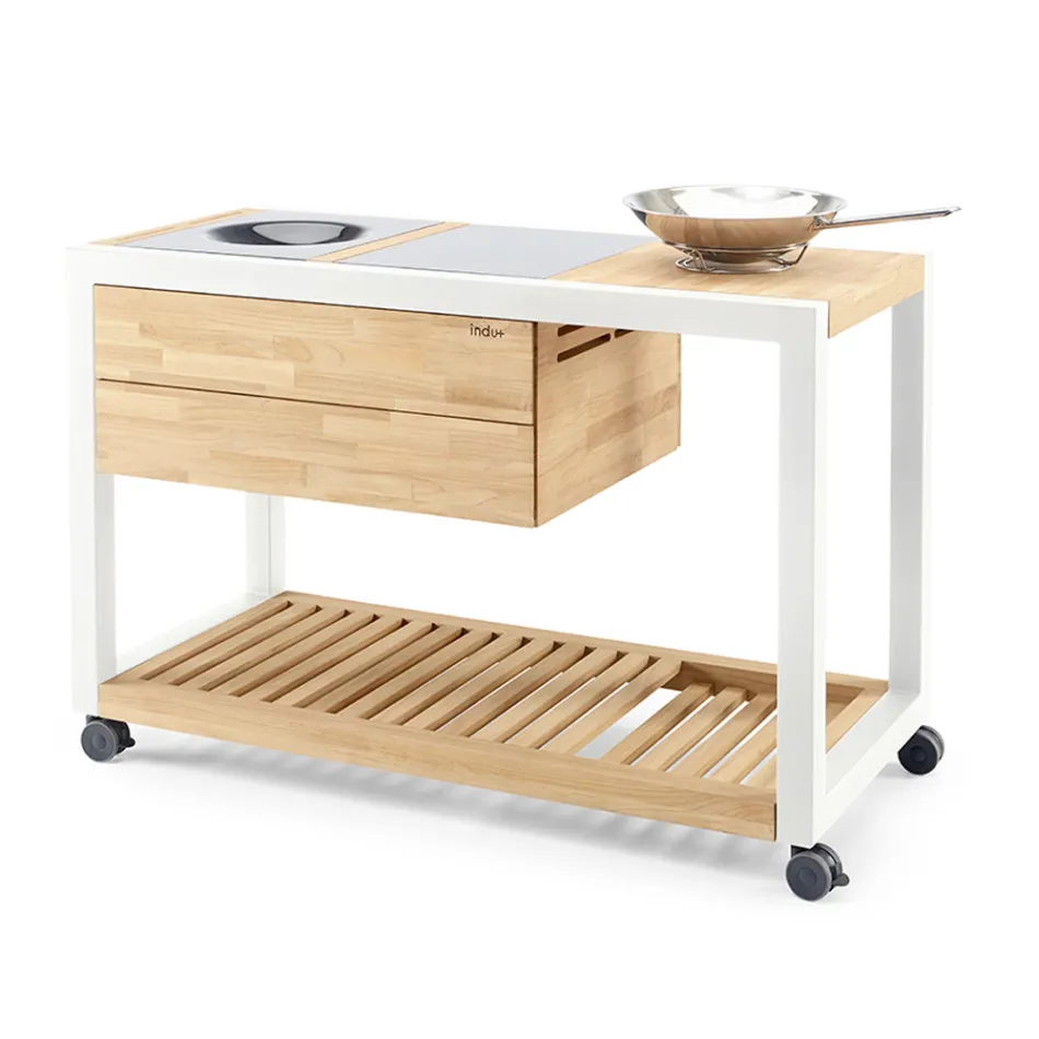 Utekök 140x65x93 cm tillverkat av massiv teak och aluminium - Convivial Viadurini