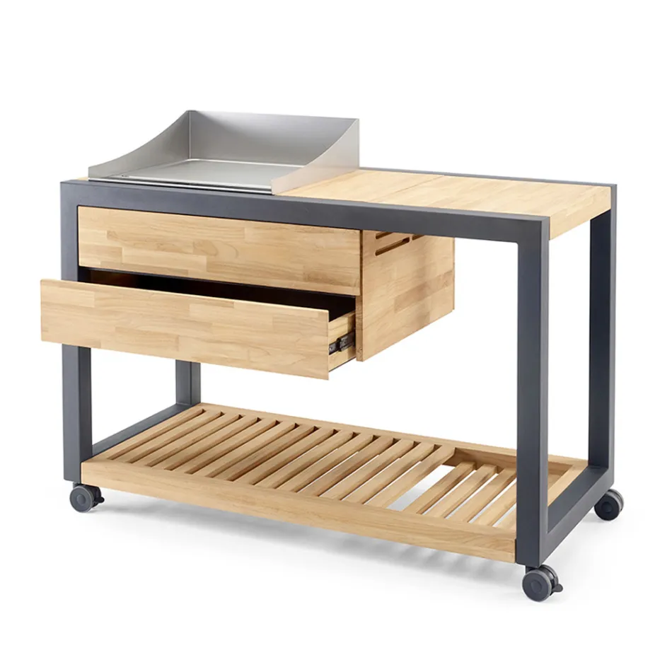 Utekök 140x65x93 cm tillverkat av massiv teak och aluminium - Convivial Viadurini