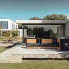 Utekök 140x65x93 cm tillverkat av massiv teak och aluminium - Convivial Viadurini