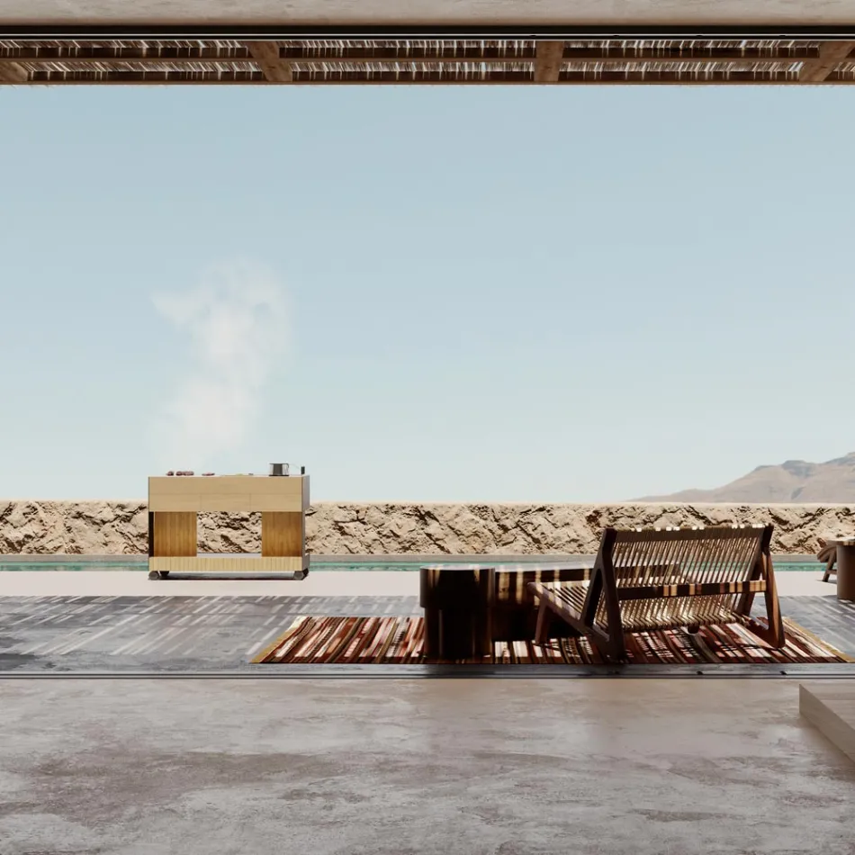 Utekök 141x70x93 cm tillverkat av massiv teak och aluminium - Stilosa Viadurini