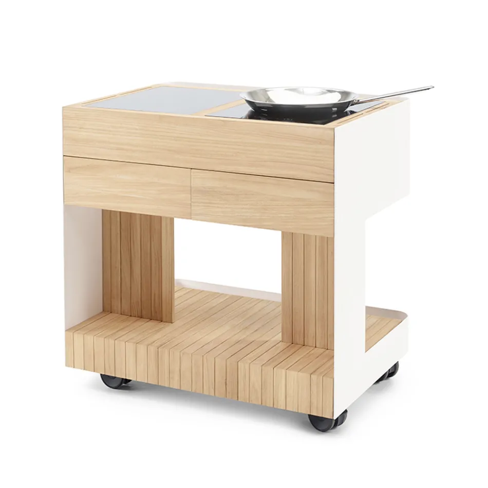 Utekök 96x70x93 cm tillverkat av massiv teak och aluminium - Refined Viadurini