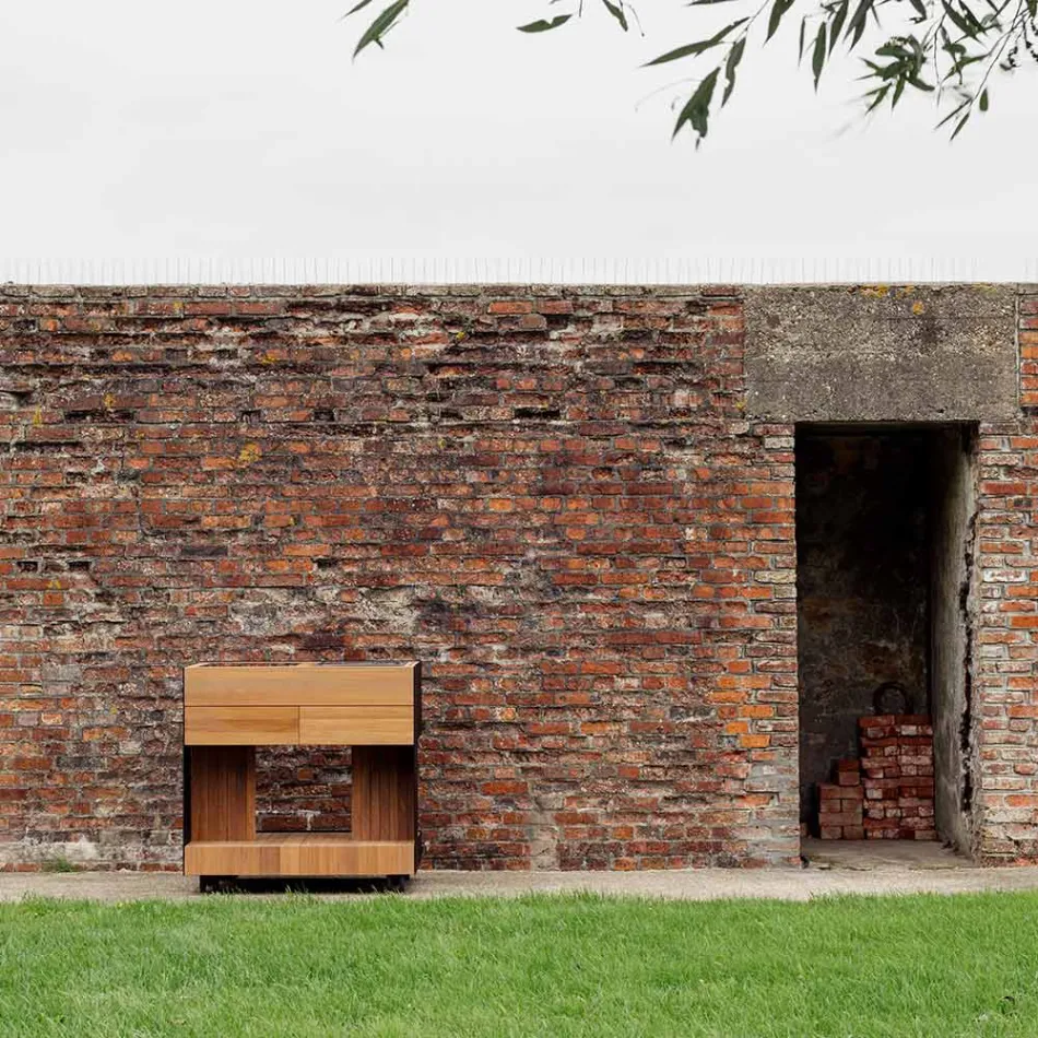 Utekök 96x70x93 cm tillverkat av massiv teak och aluminium - Refined Viadurini