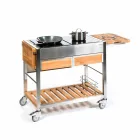 Modernt utomhusträdgårdskök på trä- och stålhjul - Buoncalliope Viadurini