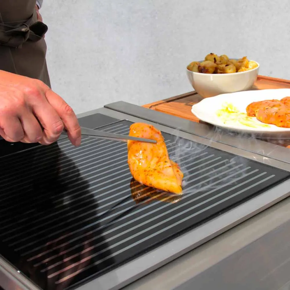 Modernt utomhusträdgårdskök på trä- och stålhjul - Buoncalliope Viadurini