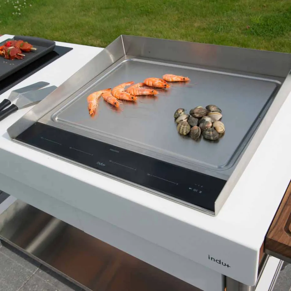 Modernt kök på hjul för utomhusträdgård i trä och stål - Calliope Viadurini