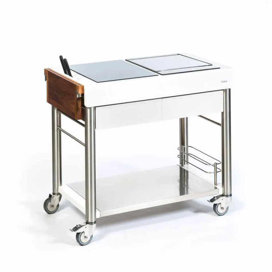 Modernt kök på hjul för utomhusträdgård i trä och stål - Calliope Viadurini