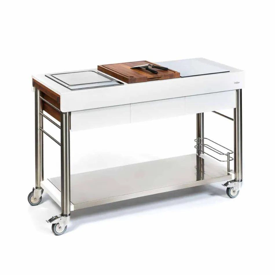 Modernt kök på hjul för utomhusträdgård i trä och stål - Calliope Viadurini