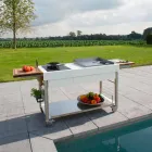 Modernt kök på hjul för utomhusträdgård i trä och stål - Calliope Viadurini