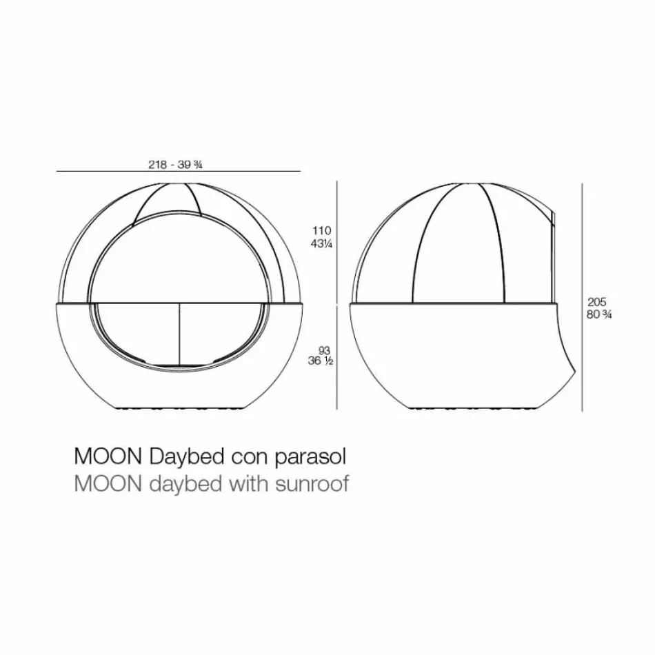 Lyxig rund dagdesign trädgårdssäng med parasoll - Ulm Moon från Vondom Viadurini