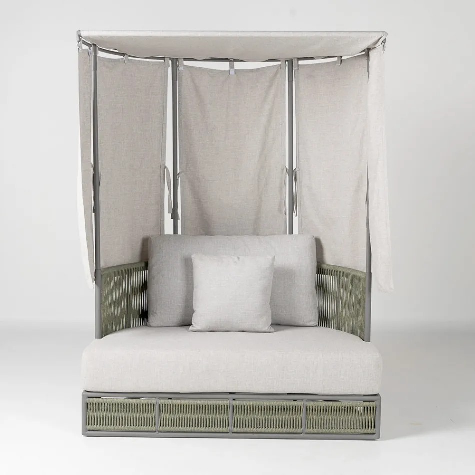 Teak, aluminium, ROPE+ Rope trädgårdsdagbädd med dynor - Arcangelo Viadurini